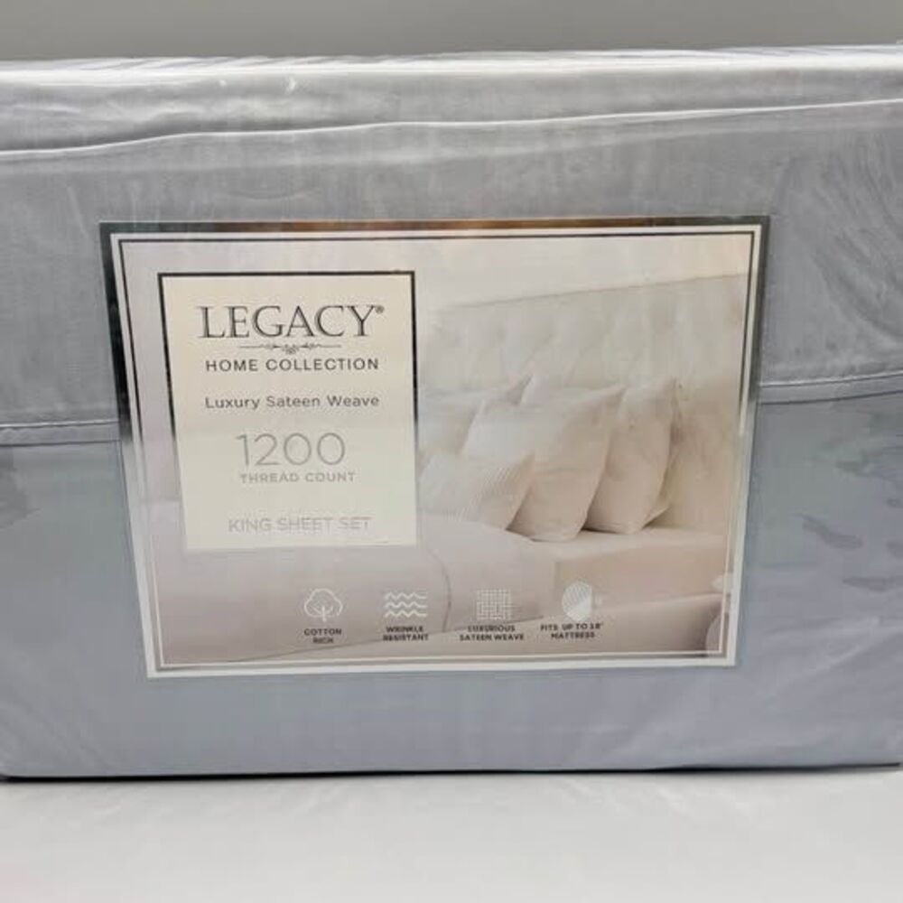 King 1200 Thread Count Sheet Set Luxury Sateen Home Collection Light Muted Blue